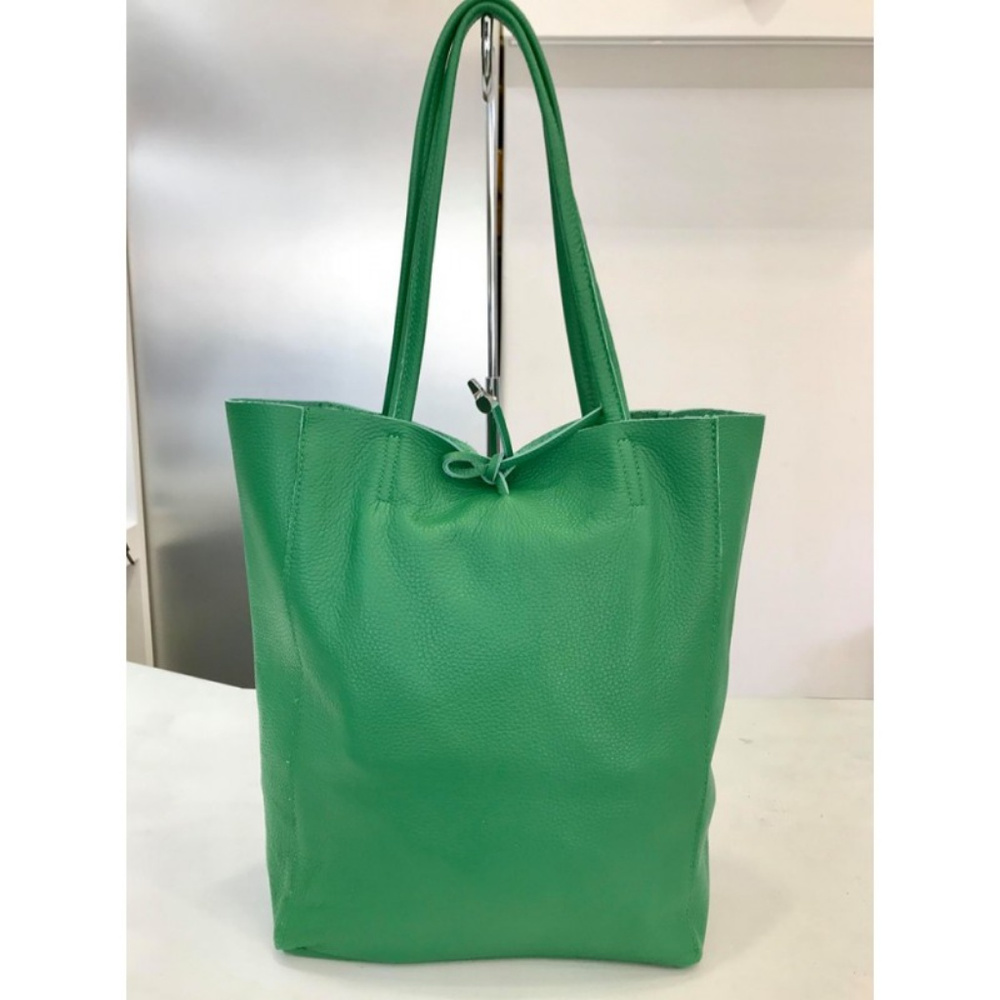 Green Genuine Leather Tote Bag Handmade in Italy